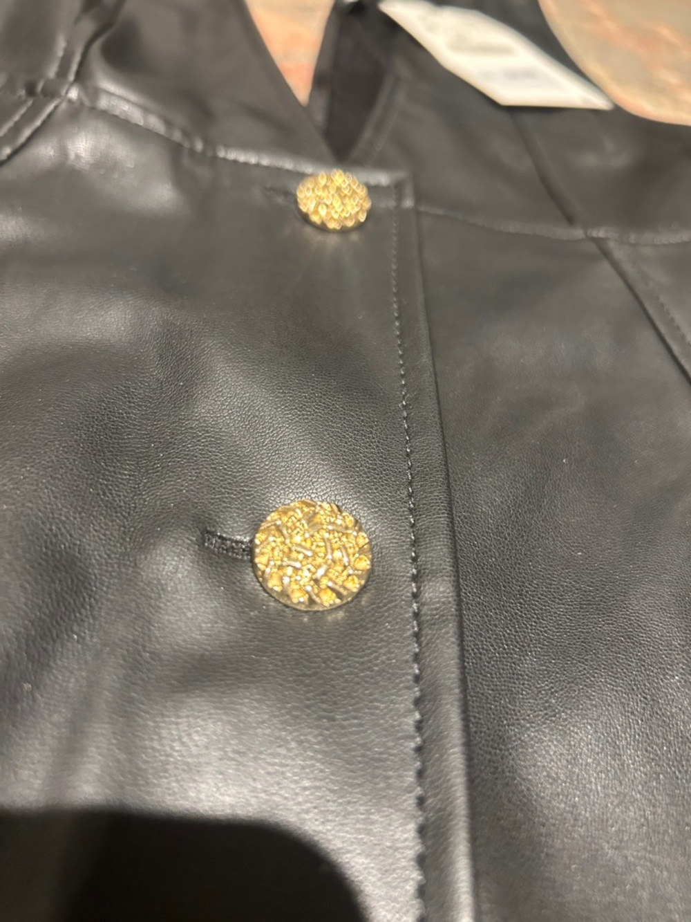 Zara Black Faux Leather Mini Pinafore Dress with Gold Buttons - Picture 3 of 5